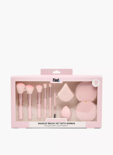 Findz Makeup Brush and Mirror Set - Pink