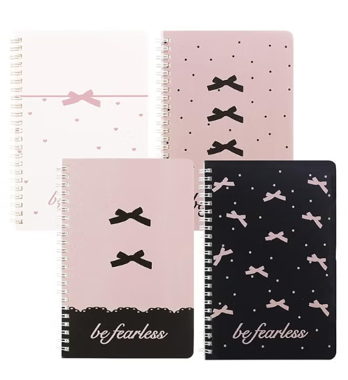 Generic 4 Pack Pink Bow Spiral Notebooks, A5 Aesthetic Journals for Women, Cute Bow Preppy School Supplies, Kawaii Bow Tie Pattern, Perfect for School, Office, and Gifts (Pink, Bow Style)
