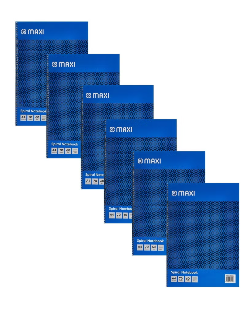 Maxi 6-Piece A4 Size Spiral Notebook 70 Sheets