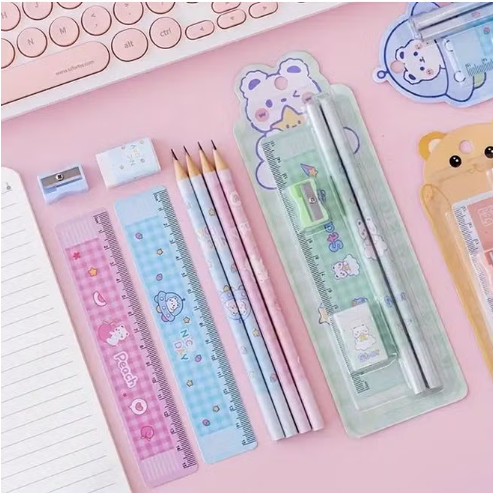 Generic Cartoon Stationery Set 4pcs Easter Gift Random Color Pencil Eraser Sharpener Ruler