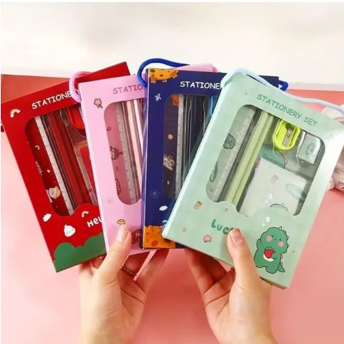 Generic Red Cartoon Stationery Set Pencil Eraser Sharpener Ruler School Supplies Gift