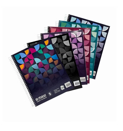 Maxi 1-Piece Hard Cover Spiral Notebook With Five Subject Divisions 8.5x11 Inch Size 200 Sheets