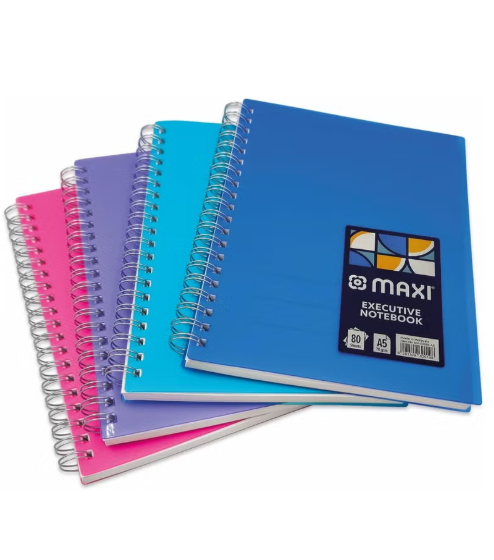 Maxi 4-Piece A5 Size Spiral Notebook With Strong Plastic Cover Assorted Colours 80 Sheets