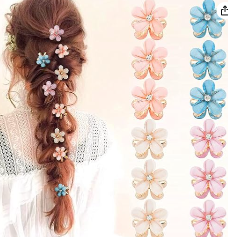 SYOSI Flower Hair Clips for Women and Girls - Cute Mini Claw Clips, Non-slip Decorations for Thin and Thick Hair - 12 Pack