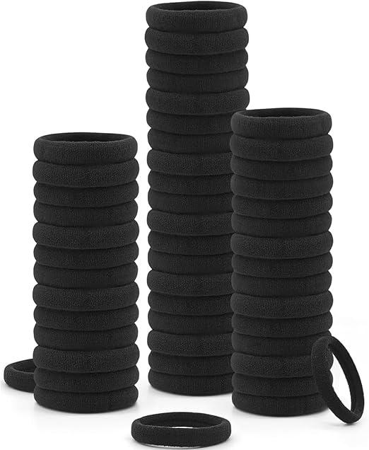 SYOSI 100PCS Large Black Hair Band Ties, Elastic Ponytail Holders, Cotton Seamless Thick Hair Bands, No Damage for Thick and Curly Hair bulk, for Toddlers Girls Kids Thick Hair Ponytail Holders