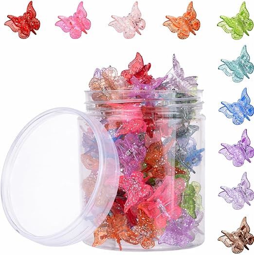 SYOSI 50 Pcs Nonslip Small Claw Clip, Glitter Butterfly Hair Clips for Women & Girls –Mini Strong Hold Claw Clips in 10 Assorted Glitter Colors, Cute 90s Style Hair Accessories for Girls (Glitter)