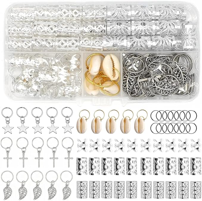SYOSI Hair Jewelry for Women Braids, 100Pcs Aluminum Hair Accessories Metal Hair Cuffs Decorations Pendants, Adjustable Hair Charms Hair Rings for Braids Girls Loc Braid Jewelry Shell Charms