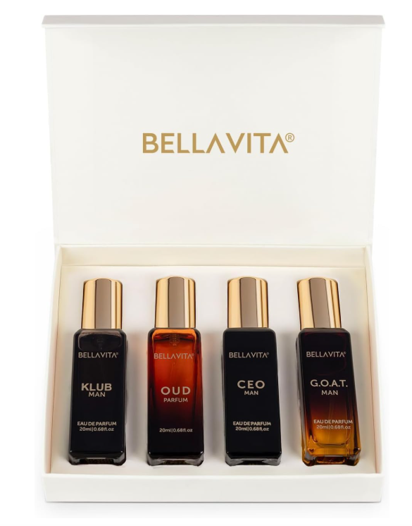 BellaVita Luxury Perfume Gift Set for Men | Includes CEO Man, KLUB, OUD, GOAT, Perfumes | Woody, Citrusy and Dominating Long Lasting Mens Perfume Set | Oud Perfume for Men | Luxury Collection Perfumes