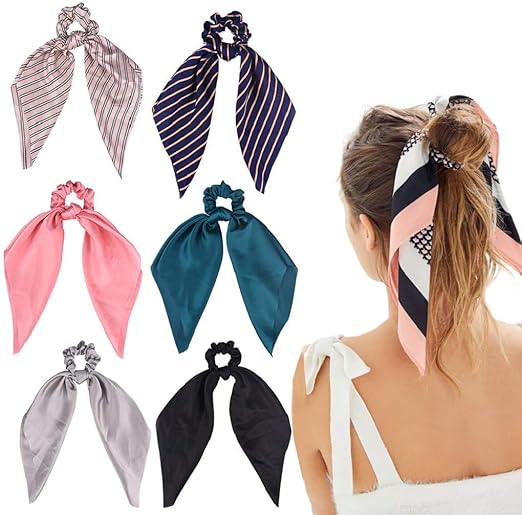 SYOSI Hair Scrunchies Satin Silk Elastic Hair Bands Hair Scarf Ponytail Holder Scrunchy Ties Vintage Accessories for Women Girls, 6Pcs