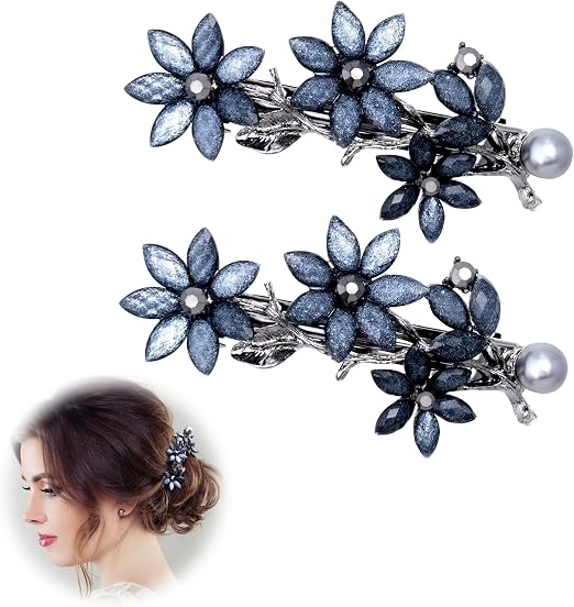 SYOSI Rhinestone Hair Clips, Crystal Bridal Barrettes, Pearl Floral Hair Accessories, Vintage Wedding Hairpins Sparkling Hair Jewelry for Women, Special Occasion Decor (2Pcs)