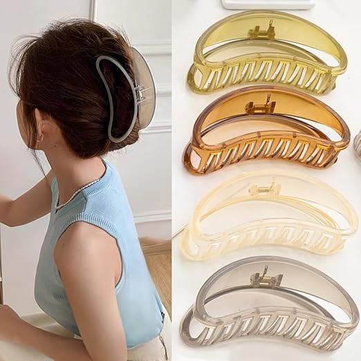 SYOSI 4 Pcs Extra Large Claw Clips, 5.1"Jumbo Half Round Hair Clips for Women Thin Thick Curly Hair, Big Matte Banana Clips, Strong Hold Jaw Clips, 90's Strong Hold Nonslip Matte Jumbo Hair Clips