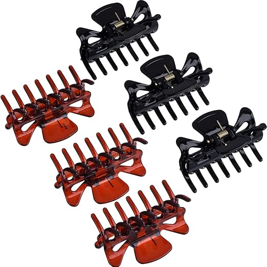 DELFINO 6 Pieces Plastic Hair Clips Claw, Women Hair Claw Clamps, Hairpin Hair Clips for Women Hair Accessories, Claw Clip for Thick Hair for a Variety of Types of Hair (Black and Brown)