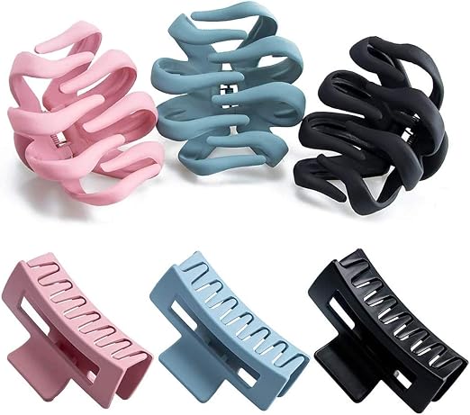 DELFINO Large Hair Claws Clips, 6 Pcs Strong Hold for Thick Hair No-Slip Strong Clamp Grip Colorful Headwear Hair Jaw Clips for Girls and Women Salon Claw, Styling Accessories for Women Girls, 3 Color