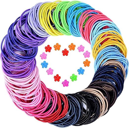 DELFINO Elastic Hair Bands, Hair Ties, 200 Pcs 2 mm Multicolor Hair Elastic Bands Ponytail Holders Hair Bands for Women and Girls (Multicolor)