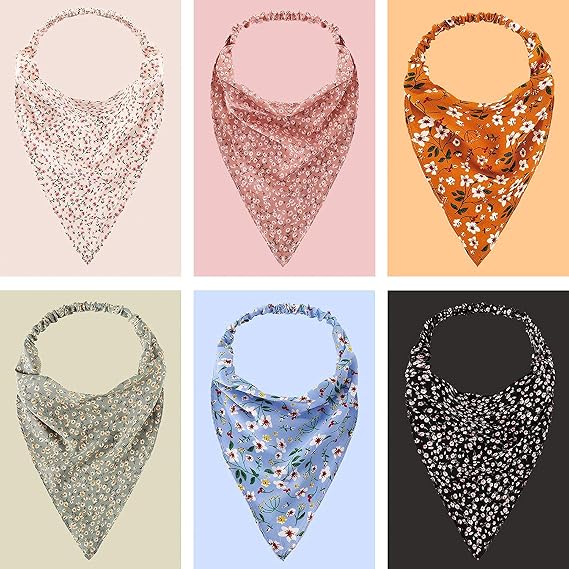 DELFINO 6 Pieces Floral Elastic Hair Scarf Headband Chiffon Kerchief Elastic Floral Printed Turban Boho Headbands Hair Bandanas with Hair Clips for Women Girls Hair Accessories, Classic Floral Pattern