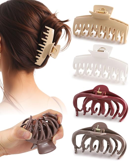 Levao 4 Pack Silicone Flexible Hair Claw Clips for Women Nonslip Large Soft Cloud Hairclip for Thin and Thick