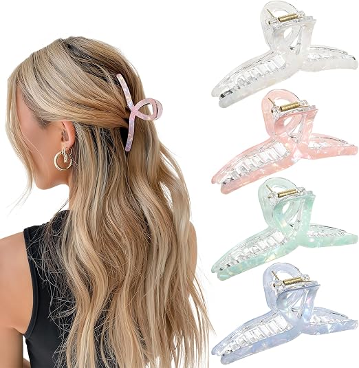 Levao 4PCS Hair Claw Clips, Acrylic Hair Banana Barrettes Nonslip Square Hair Clips for Women