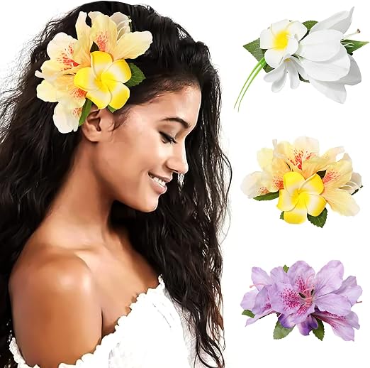 LEVAO 3 Pieces Flower Hair Clips for Women Artificial Tropical Flower Hair Pin Orchid Bohemian Beach Party Wedding Seaside Holiday