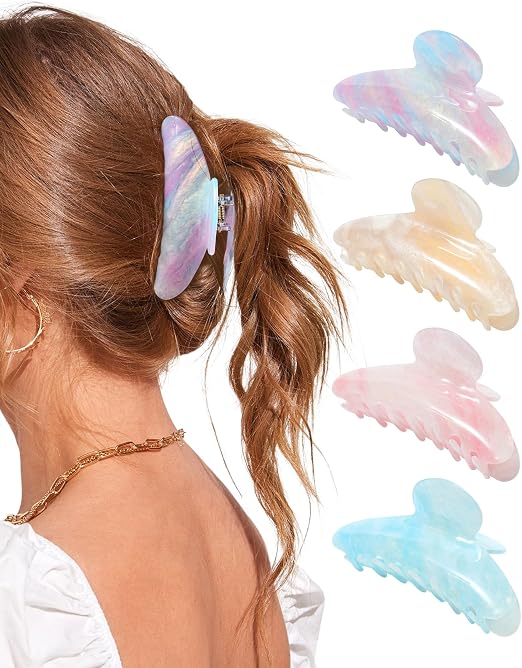 LEVAO 4 Pack Acrylic Hair Clips Claws Large Non-Slip Claws for Thick Thin Hair Strong Hold Hair Jaw Clamp Stylish Hair Accessories for Women Girls