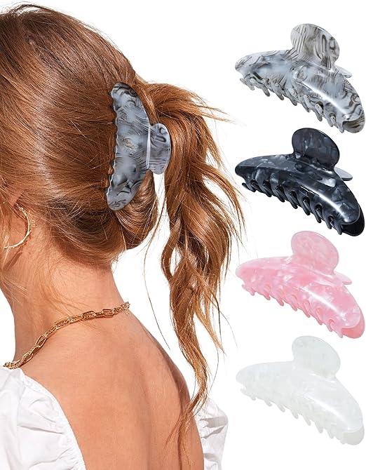 LEVAO 4 Pack Acrylic Hair Clips Claws Large Non-Slip Claws for Thick Thin Hair Strong Hold Hair Jaw Clamp Stylish Hair Accessories for Women Girls