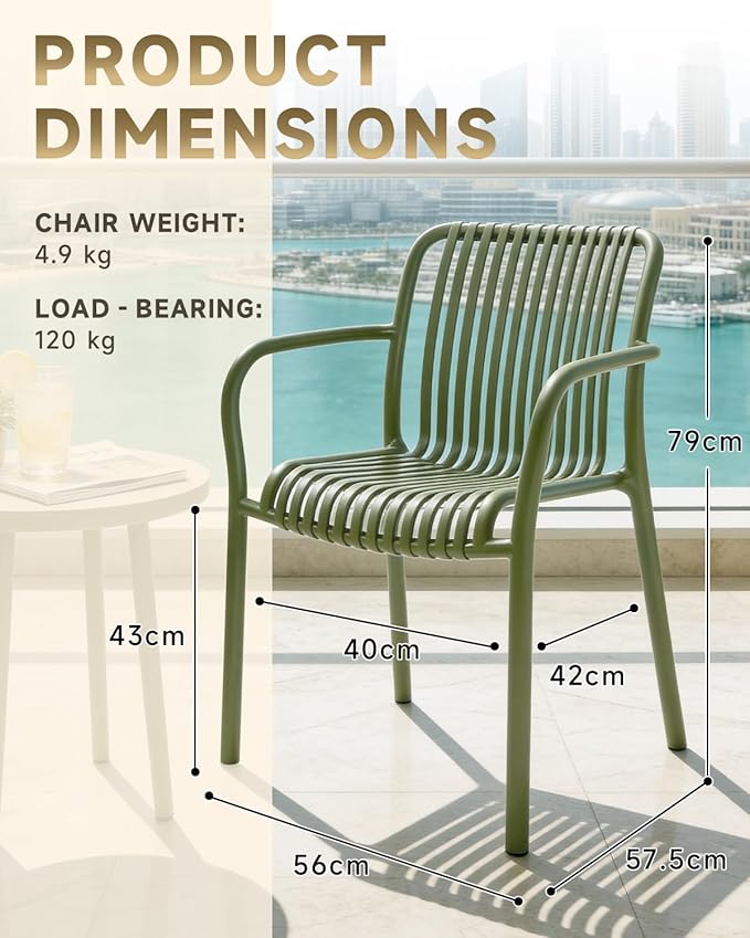 HariNorgen Set of 2 Outdoor Balcony Chairs,All-Weather Resin Seating,UV-Resistant Stackable Indoor Armchairs for Lawn,Patio,Home,Fully Assembled,Green