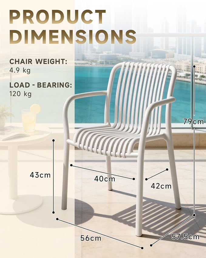 HariNorgen Set of 2 Modern Outdoor Indoor Armchairs,Heavy Duty White Poolside Lounge Chairs,UV-Resistant & Rust-Free Resin Seating for Patio,Balcony & Garden, Fully Assembled,White