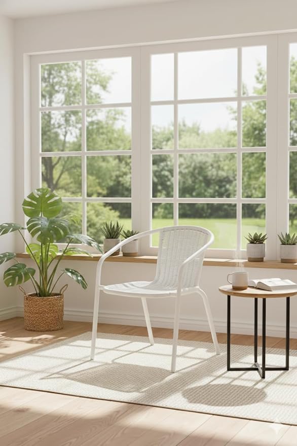 Emirates Livings Modern Garden Patio Dining Chair – Stylish Outdoor Poly Rattan Chair, Weather-Resistant & Durable Furniture, Comfortable Seating | Design for Patio, Balcony & Garden|White