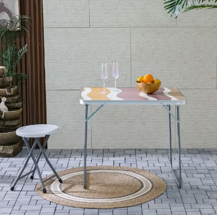 Danube Home Luxury Folding Picnic Table – Marble-Look Top Muted Desert Waves, Portable Outdoor & Garden Dining Table, Easy Fold Storage, Ideal For Bbq, Balcony, Home & Camping 80×60×70 Cm