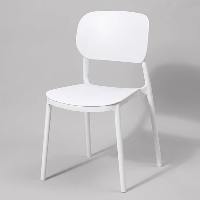 MARCOLO Como Chair, Modern Minimal Plastic Dining Chair, Ergonomic Curved Backrest, Lightweight & Durable Indoor/Outdoor Chair for Kitchen, Dining Room, Café & Patio (White)