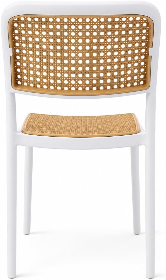 MARCOLO Rattan Armless Dining Chair, Lightweight Weather & UV Resistant Plastic Chair for Indoor & Outdoor Use - White