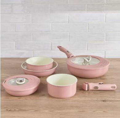 Home Centre Elara 9-Piece Aluminium Induction Base Cookware Set - Pink