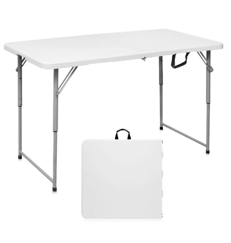 Moment 1.2M Foldable Lightweight Trestle Outdoor Camping Tables, Heavy Duty Plastic Outdoor Folding Picnic Table, Folding Trestle Table For Bbq Party, Folds In Half With Carry Handle, White [122×60×74Cm]