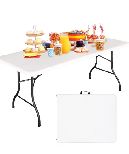 Moment [1.8M] Foldable Lightweight Trestle Outdoor Camping Tables, Heavy Duty Plastic Outdoor Picnic Table, Folding Trestle Table For Bbq Party, Folds In Half With Carry Handle, White [180×74×74Cm]
