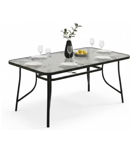 Harmony Home Rectangular Patio Table 120×80 cm – Tempered Glass Outdoor Dining & Coffee Table | Weatherproof Black Metal Frame for Garden, Balcony & Backyard