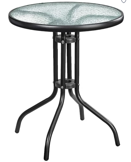 DubaiGallery Outdoor Table Round Patio Dining Table Coffee Table Side Table Garden Table Outdoor Indoor Furniture with Metal Frame and Tempered Water Ripple Glass Top for Garden Backyard Porch Deck