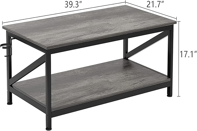 SKY-TOUCH 2-Tier Coffee Table with Storage Shelf, 100x55cm Modern Living Room Coffee Table,Durable Side Coffee Table with Metal Frame for Living Room, Walnut
