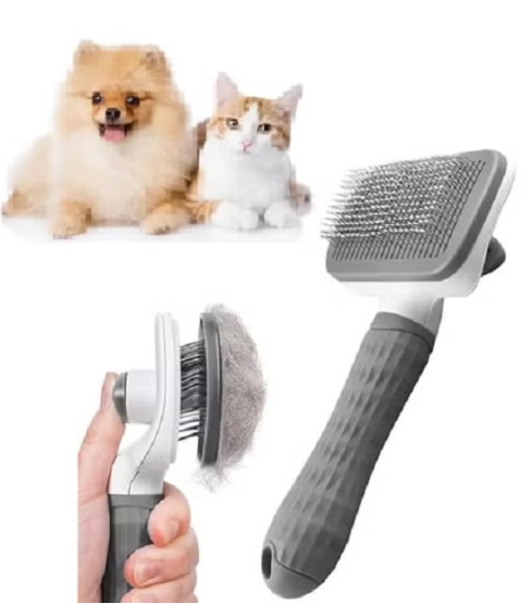 MunKan Pet Grooming Brush Cats Dogs Brushes to Remove Tangles Dead Undercoat and Dirt Pet Grooming Tool with Cleaning Button for Cat Dog Shedding Brush for Long or Short Haired ( Grey )