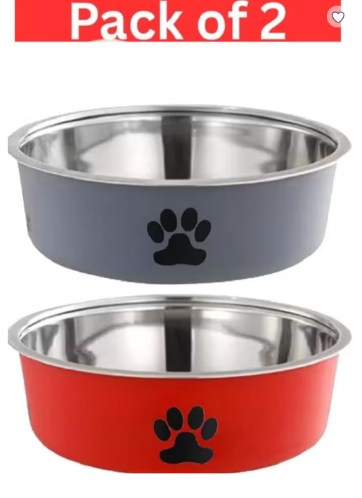 MunKan 2 Pcs Dog Paw Prints Stainless Steel Dog Bowls, 900ml Pet Dog Bowls Cat Bowls with Anti-Skid Rubber Base Water & Food Bowls For Dogs & Cats