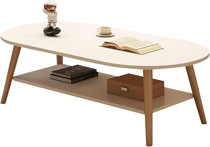 BEAUENTY Modern Oval Coffee Table - 2-Tier Large Side Table for Living Room, Bedroom & Balcony - Waterproof Surface, Heat-Resistant (120x60cm,White)