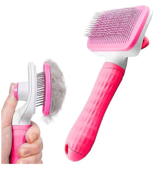 MunKan Pet Grooming Brush Cats Dogs Brushes to Remove Tangles Dead Undercoat and Dirt Pet Grooming Tool with Cleaning Button for Cat Dog Shedding Brush for Long or Short Haired ( Pink )