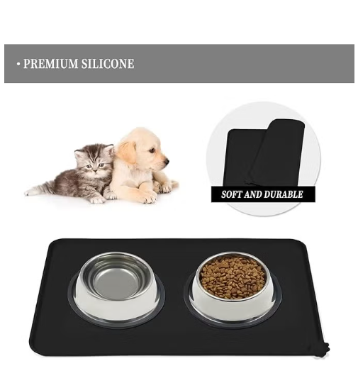 MunKan Feeding Mat for Cat and Dog, Pet Food Mat,Pet Silicone Bowl Mat ,Pet Feeding Mat , Waterproof Mat Pet,Premium Silicone FDA Grade Non-stick Non Slip Anti Spill Easy Clean ( Black )
