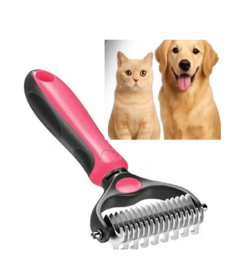 MunKan Dog and Cat Grooming Brush - Double Sided Shedding and Dematting Undercoat Rake Comb for Dogs and Cats, Extra Wide for Long Haired ( Pink )
