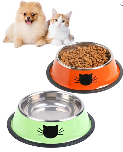 Homify 2Pcs Cat Bowls, Stainless Steel Pet Feeding Bowls, Non-Slip Kitten Bowls with Rubber Base, Pets Food Bowl and Water Bowl