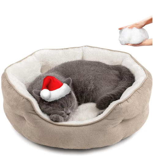 Homify Extra Soft Cat Bed Large, Round Puppy Bed with Pillow for Joint & Muscle Support, Non-Skid Cat Sleeping Bed, Machine Washable Pet Bed