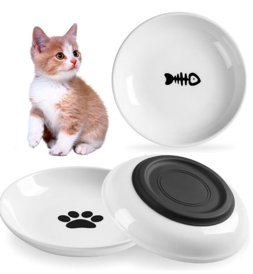 Homify 2pcs Cat Bowls Ceramic, Pet Feeding Bowls for Indoor Cats, Anti Whisker Fatigue Kitten Bowls, Heavy Non-Slip Cats Plate for Food & Water