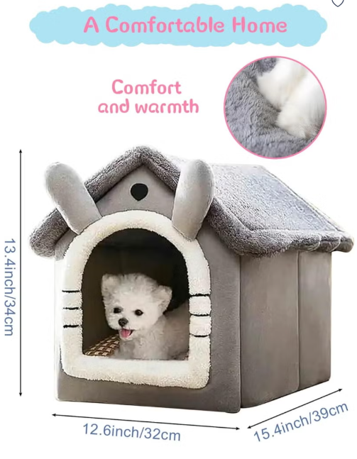 Homify Fluffy Cat House Cat Bed, Dog Bed with Removable Washable Cushion, Soft Warm Pet House, Cute Cat House Indoor 39*32*34CM