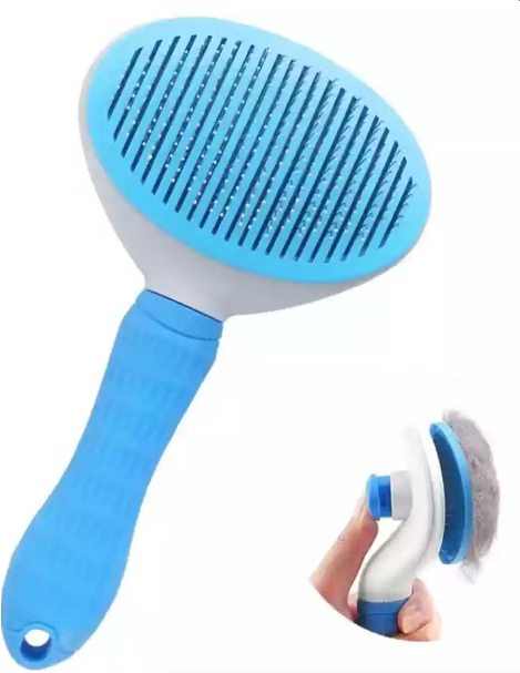 Knox Self-Cleaning 2-in-1 Slicker Brush and Grooming Tool for Dogs and Cats - Blue