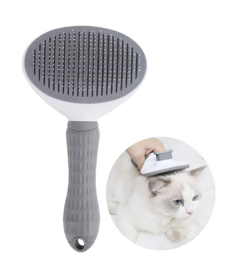 Knox Self-Cleaning 2-in-1 Slicker Brush and Grooming Tool for Dogs and Cats - Grey