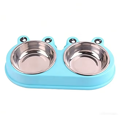 Generic 2-in-1 Elevated Stainless Steel Double Pet Bowl for Dogs and Cats - Blue