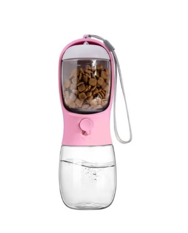 Generic Portable 2-in-1 Pet Water Bottle and Food Container with Coconut Shell Filter - Pink